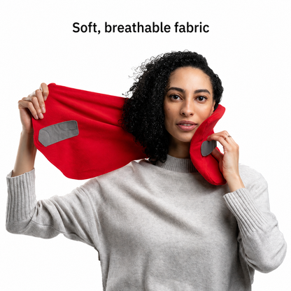 Red Fleece Travel Neck Pillow with Carry Pouch
