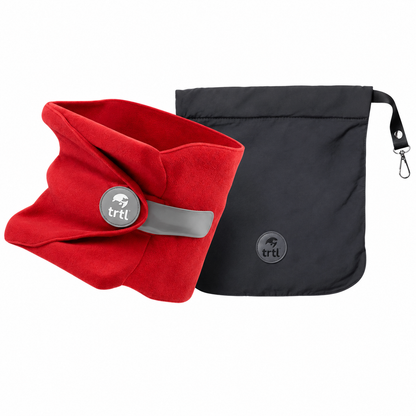 Red Fleece Travel Neck Pillow with Carry Pouch