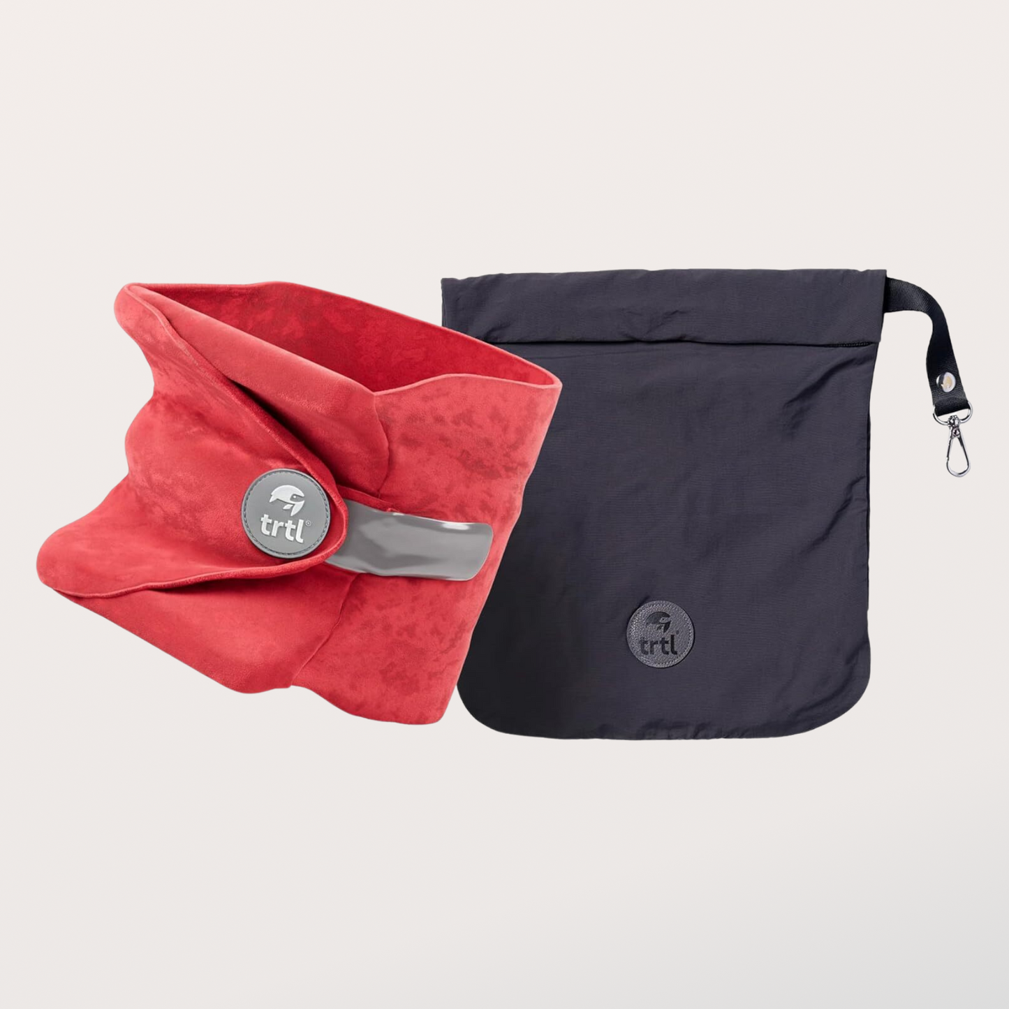 Red Fleece Travel Neck Pillow with Carry Pouch
