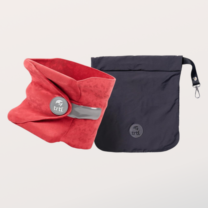 Red Fleece Travel Neck Pillow with Carry Pouch