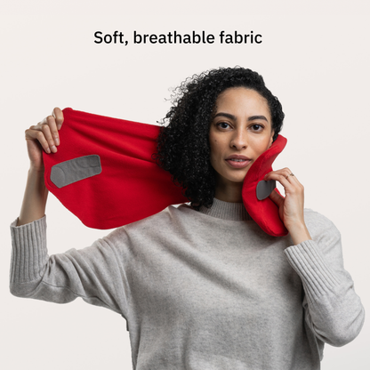 Red Fleece Travel Neck Pillow with Carry Pouch